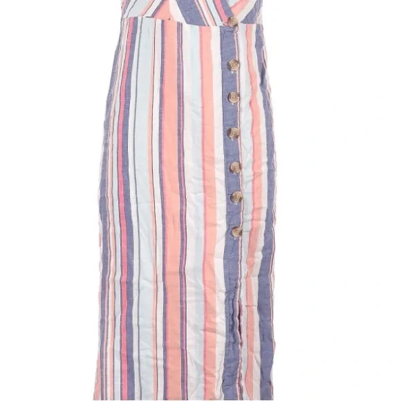 Linen Midi dress casual spring summer dress slip on striped - Picture 4 of 8